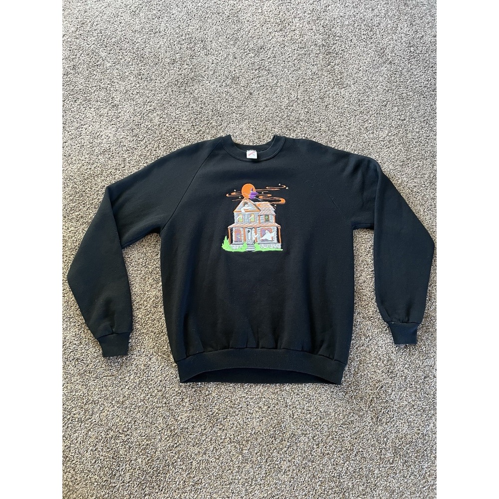 VTG 90s Women's HAUNTED HOUSE/HALLOWEEN Pullover Crew Neck Sweatshirt Size XL 46